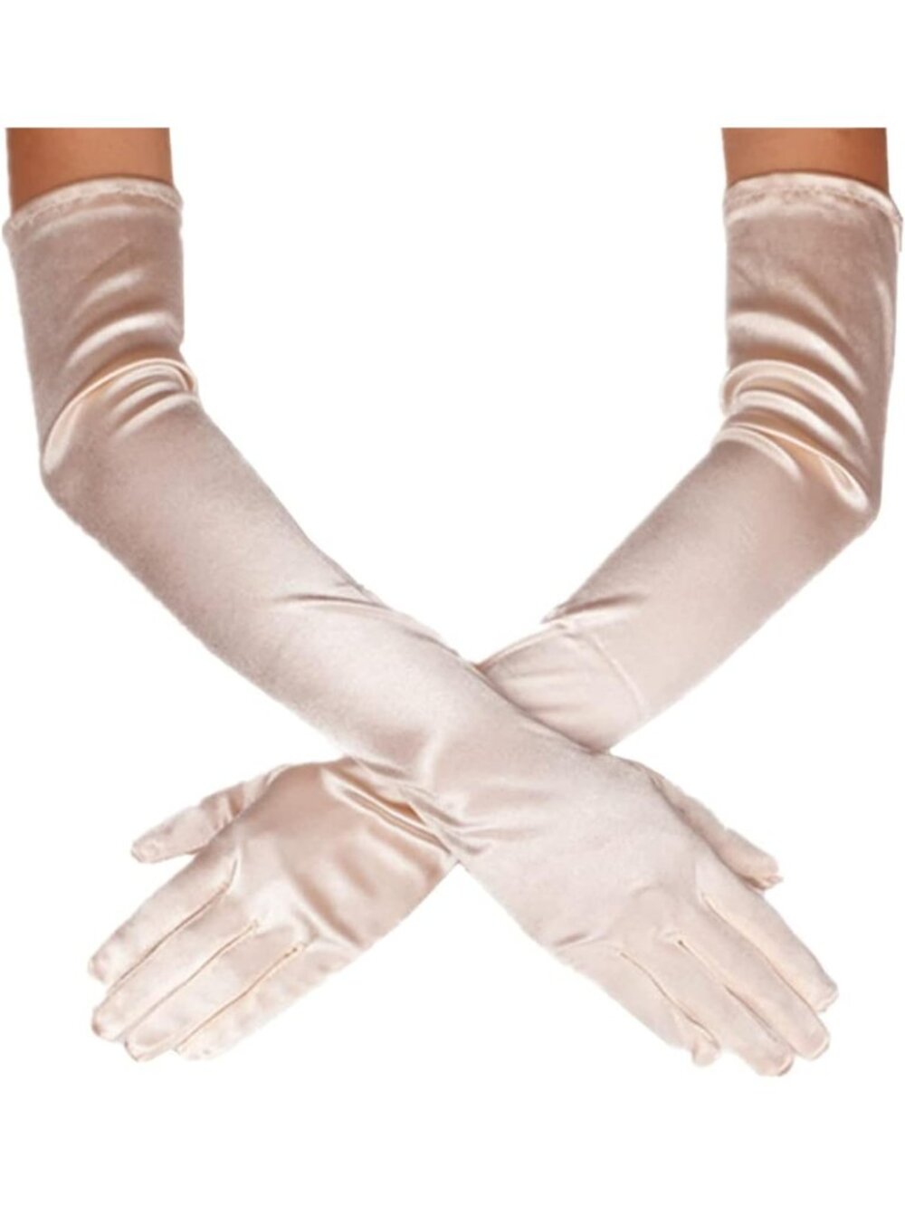 Women Champagne Elegant Elbow Length Satin Finger Long Vintage Satin Opera Glove
